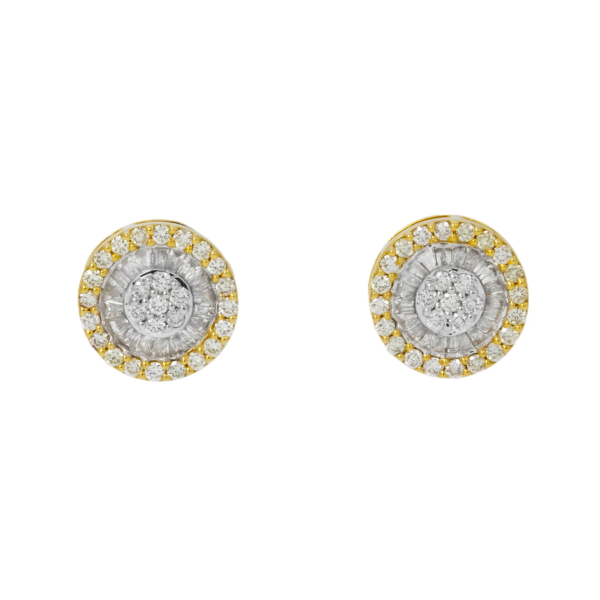 10K GOLD BAGUETTE AND ROUND DIAMOND CIRCLE EARRINGS 1.30 CTW