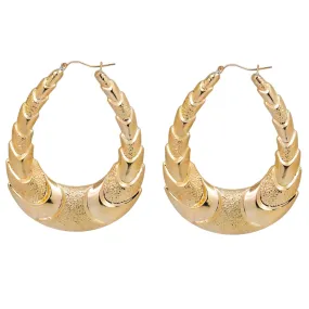 10K GOLD LADIES TEXTURED DROP SHAPED HOOP EARRINGS