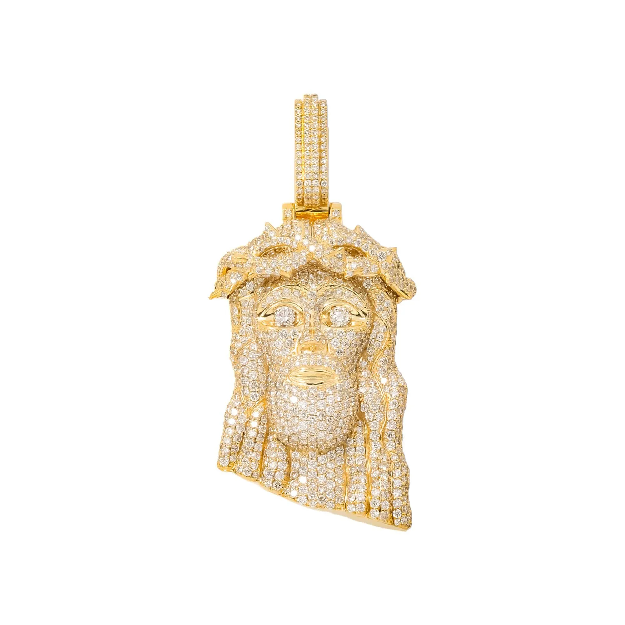 10K GOLD ROUND DIAMOND JESUS HEAD PENDANT 11.73 CT