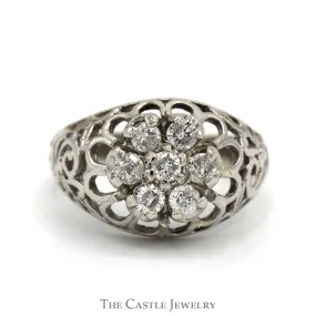 1/2cttw Kentucky Diamond Cluster Ring with Open Filigree Sides in 10k White Gold