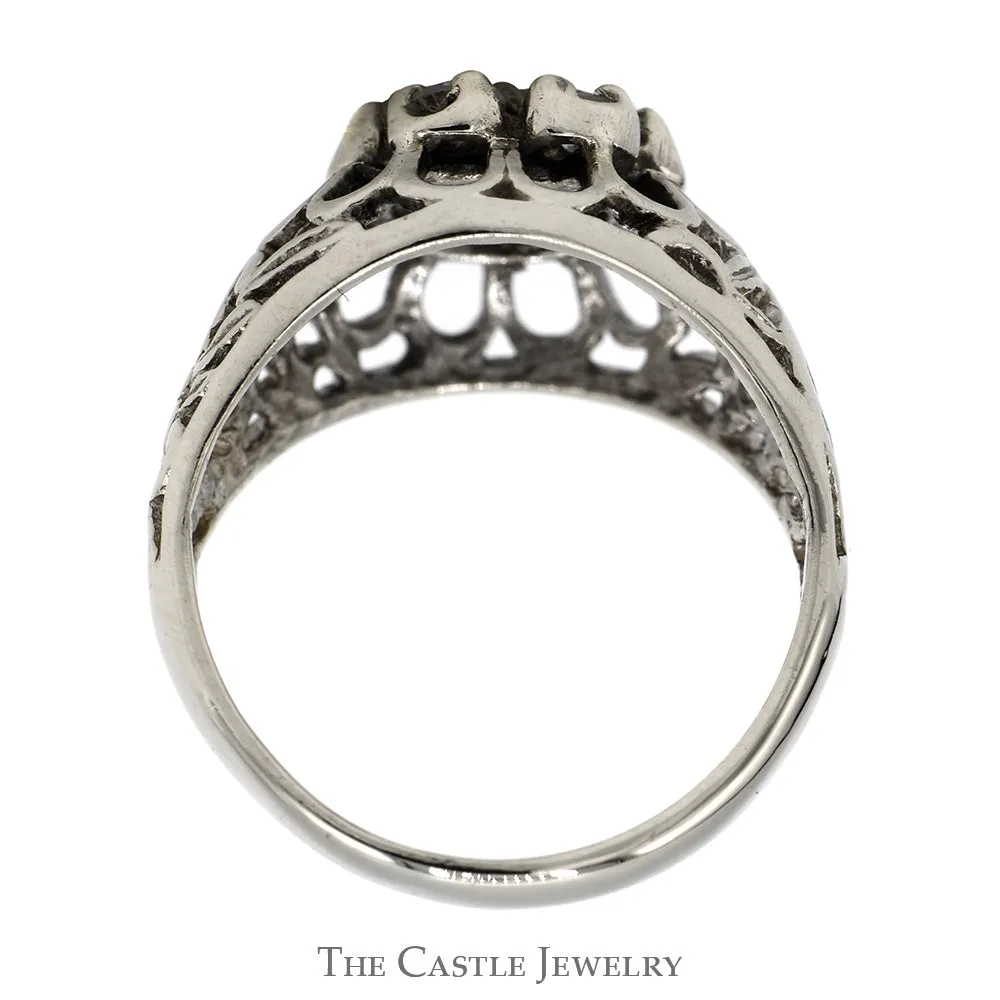 1/2cttw Kentucky Diamond Cluster Ring with Open Filigree Sides in 10k White Gold