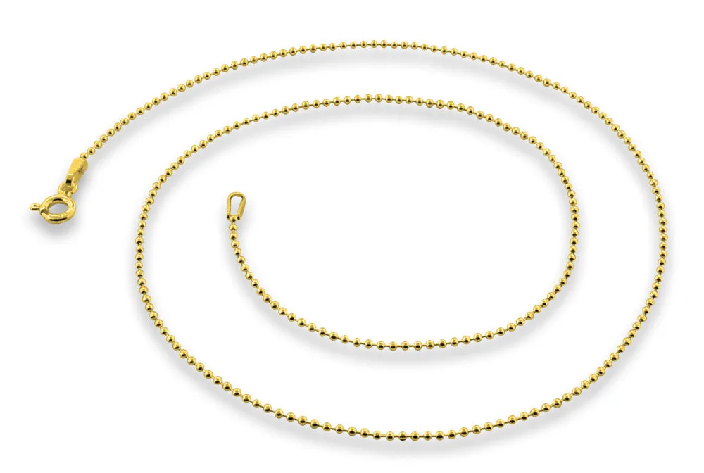 14K Gold Plated Sterling Silver Bead Chain 1.2MM