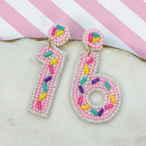 '16' Birthday Beaded Dangle Earrings