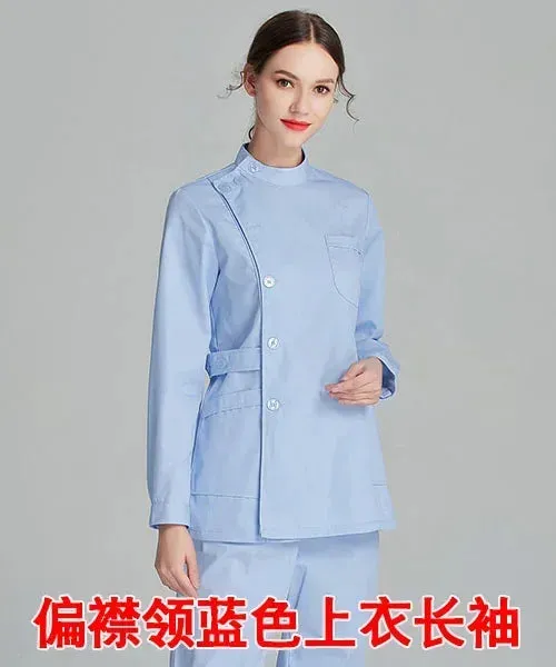 2024 Blue Long Sleeve Scrubs Top for Women