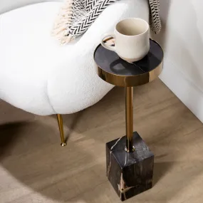 25 Black Petrified Wood Drink Table with Cube Base