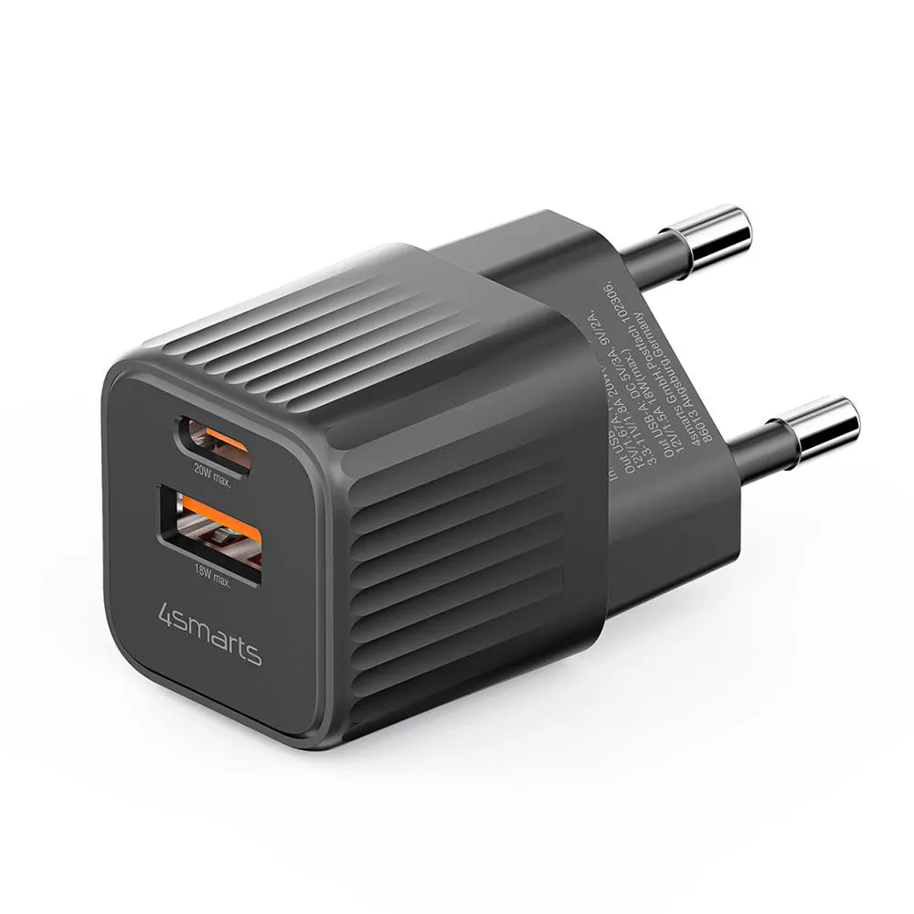 4Smarts VoltPlug Duos 20W PD Vægoplader - 1 x USB-A & 1 x USB-C - Sort