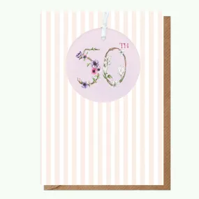 A6 Greeting Card with Ceramic Keepsake - 50th