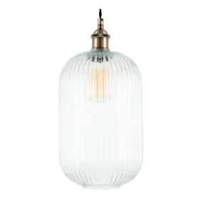 Abigail Clear Ribbed Glass Tall Pendant