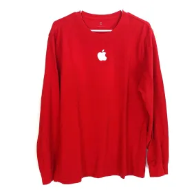 Apple Logo Men Red T-Shirt Size L Employee Only White Embroidered Apple.Com