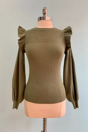 Avocado Shoulder Ruffle Crewneck Sweater