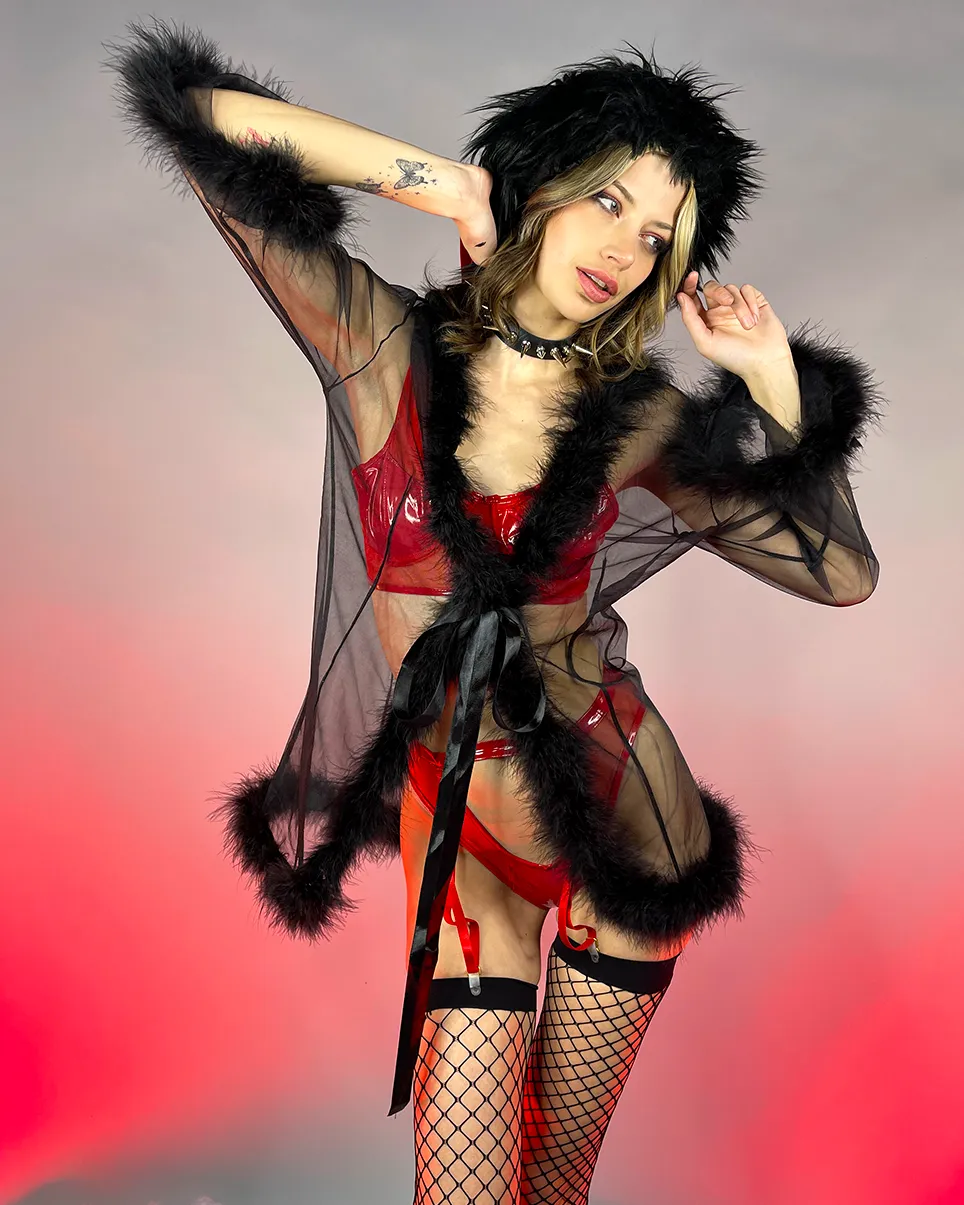 Bad Behavior Feather Trim Sheer Robe