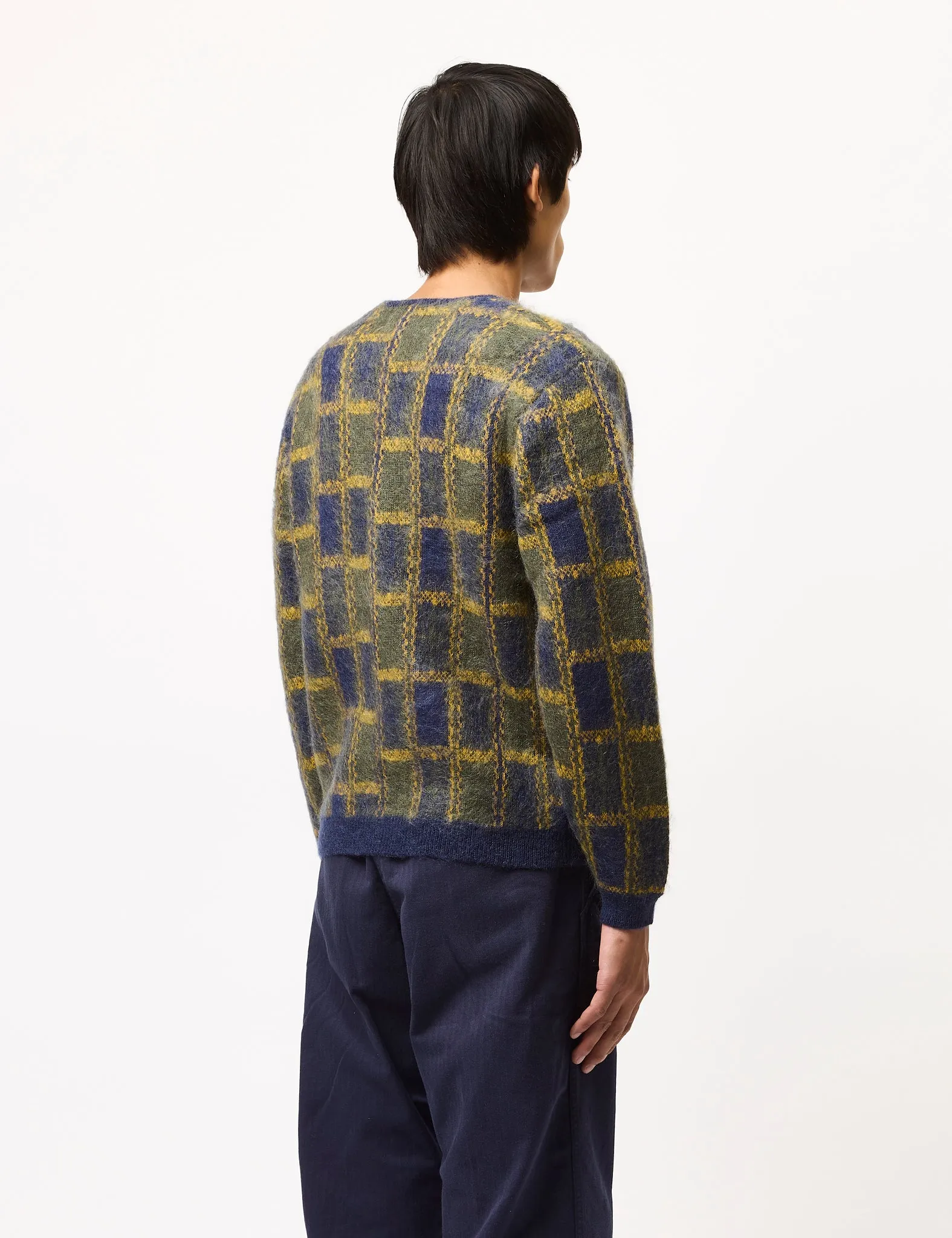 Beams Plus Check Pattern Cardigan (Jacquard) - Navy Blue