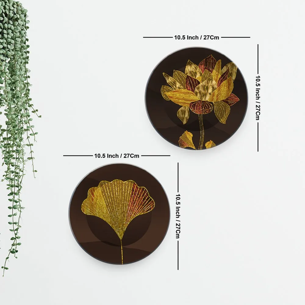 Beautiful Golden Lotus Flower Wall Hanging Plates of Two Pieces