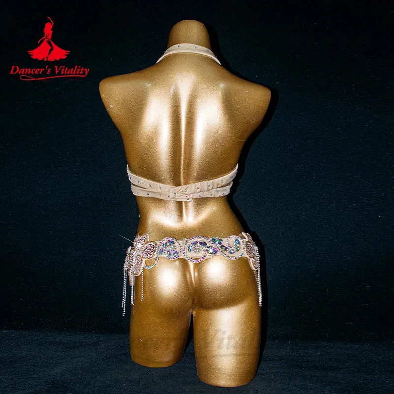 Belly Dance Costume Suit Women Customsized Hand Made Bra belt 2pcs Girl's Oriental Belly Dancing Belt Competitoin Suit