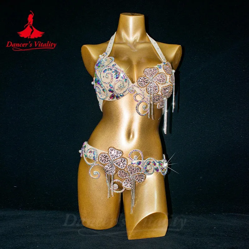 Belly Dance Costume Suit Women Customsized Hand Made Bra belt 2pcs Girl's Oriental Belly Dancing Belt Competitoin Suit