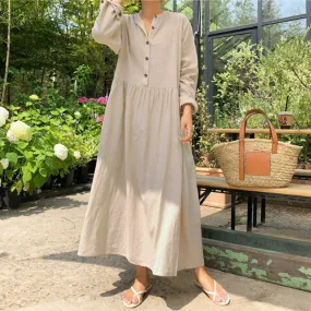 BerryBetty - Autumn Women Casual Solid Long Shirt Dress Pockets Long Maxi Vestidos Office Lady Work Cotton Dress Party Robe Femme