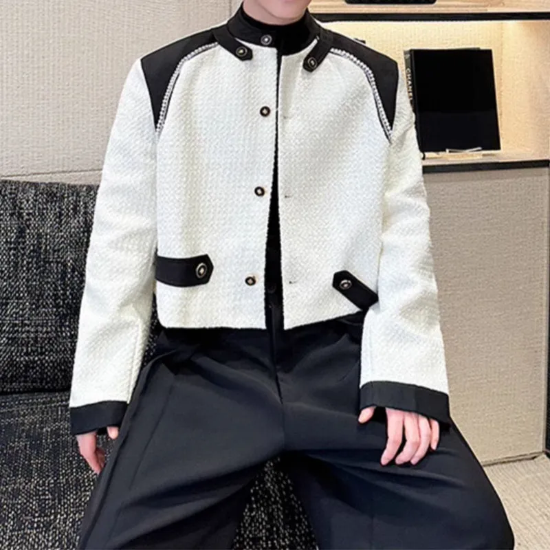 Black and White Contrast Stand Collar Jacket