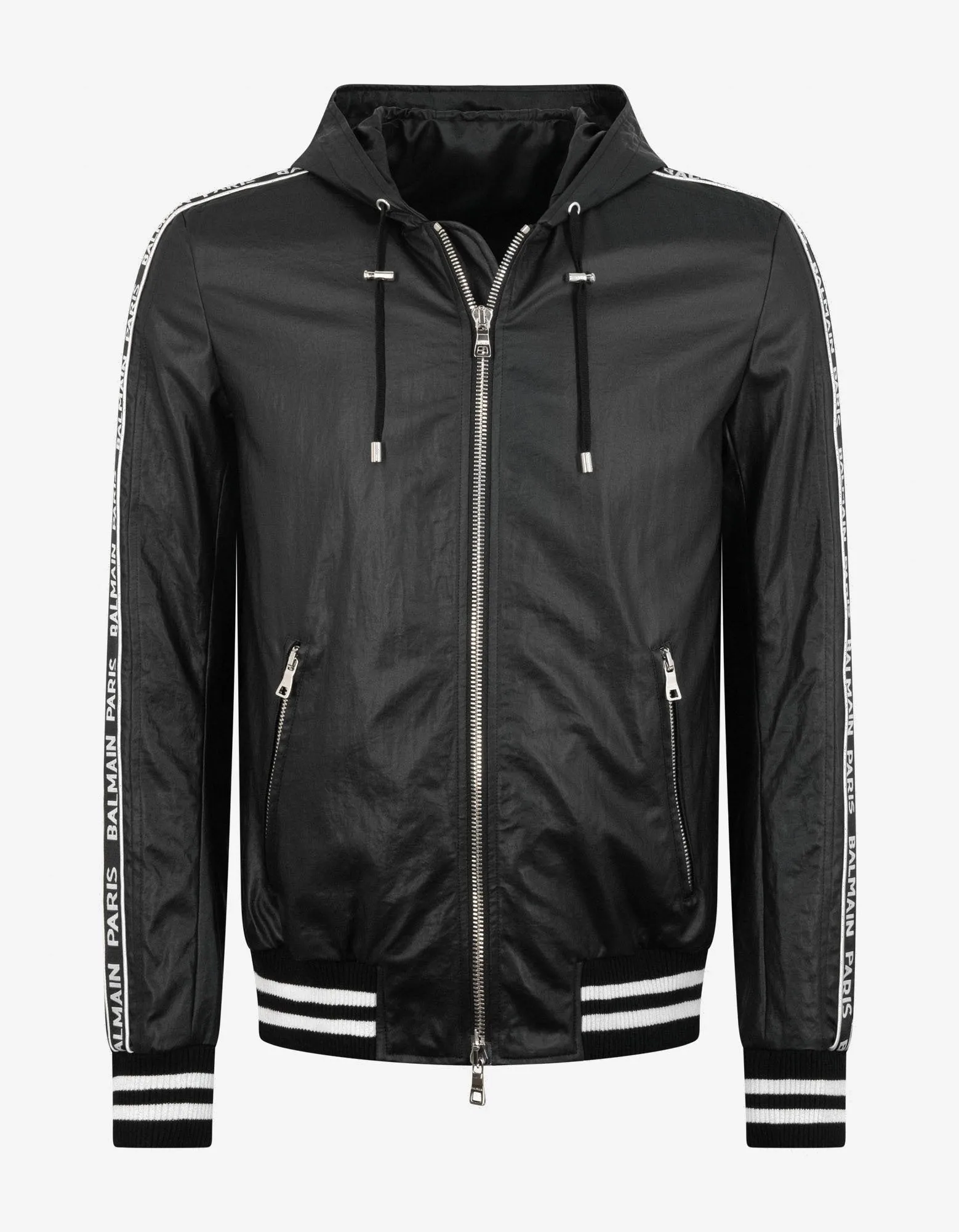 Black Coated Nylon Logo Band Jacket -