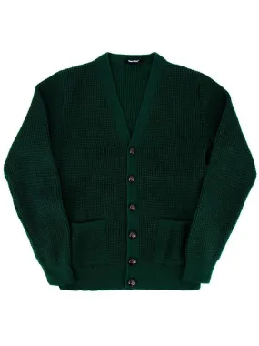 Bottle Green Waffle Knit V-Neck Vintage Style Cardigan