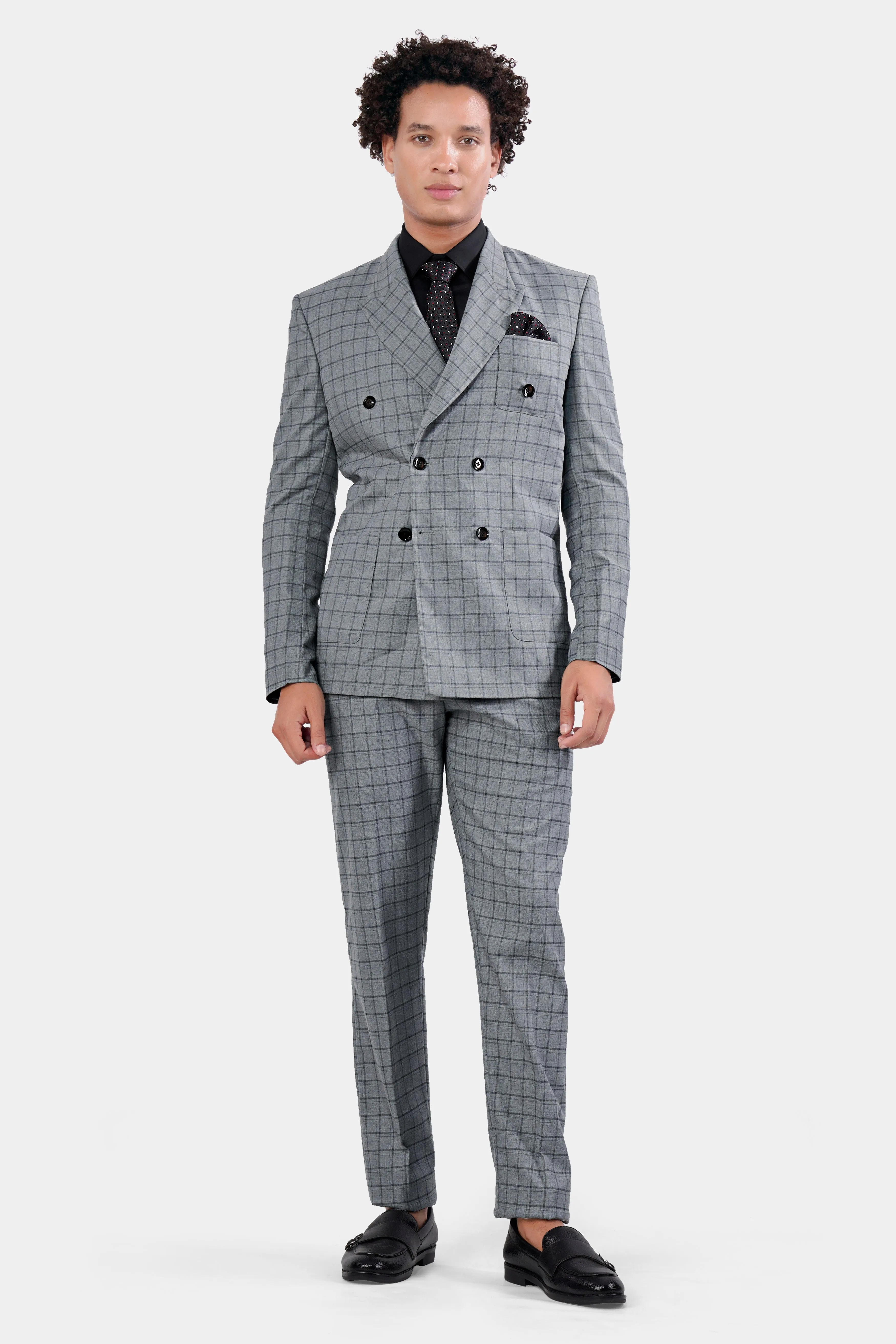 Boulder Gray Checkered Wool Rich Double Breasted Blazer