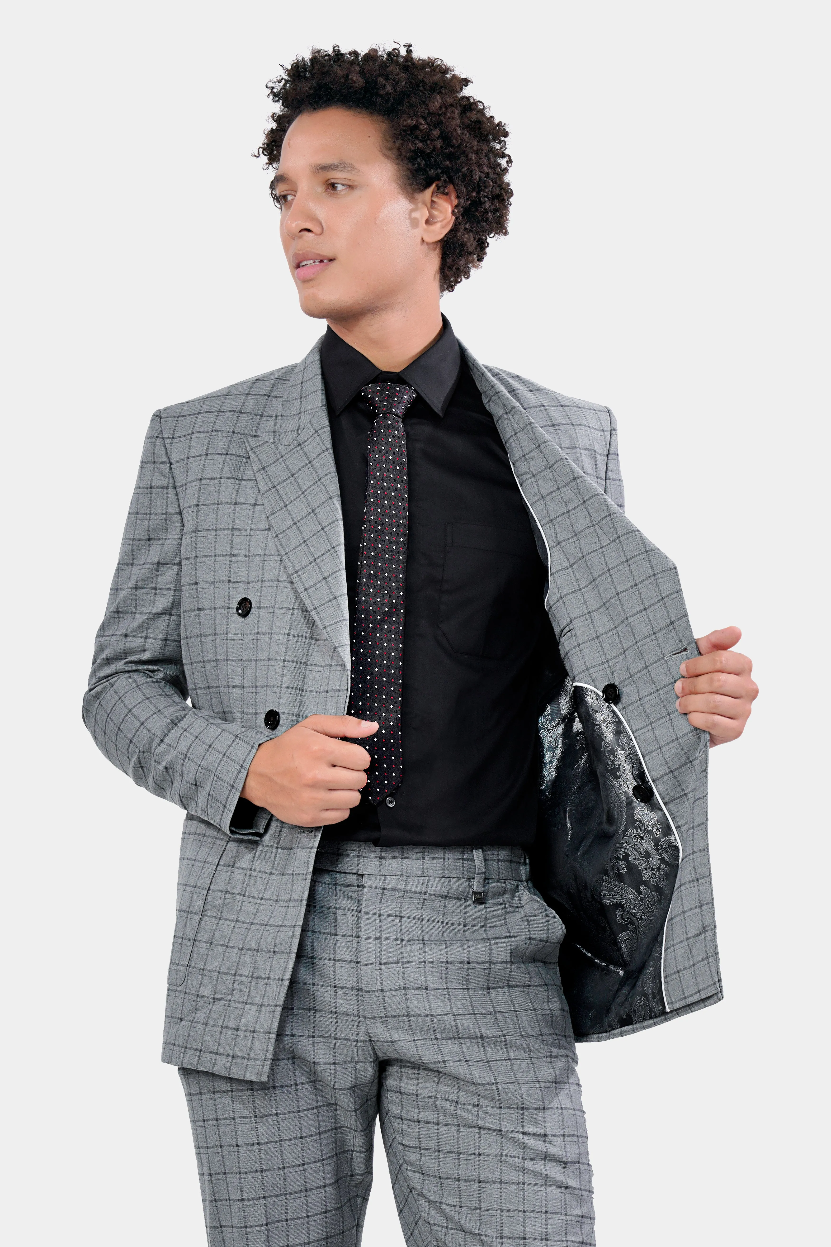 Boulder Gray Checkered Wool Rich Double Breasted Blazer