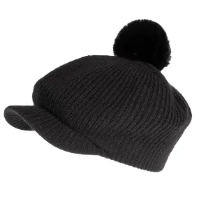 Casquette gavroche Femme avec pompon Noir