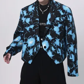 Contrast Print Cropped Single Button Jacket