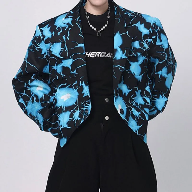 Contrast Print Cropped Single Button Jacket