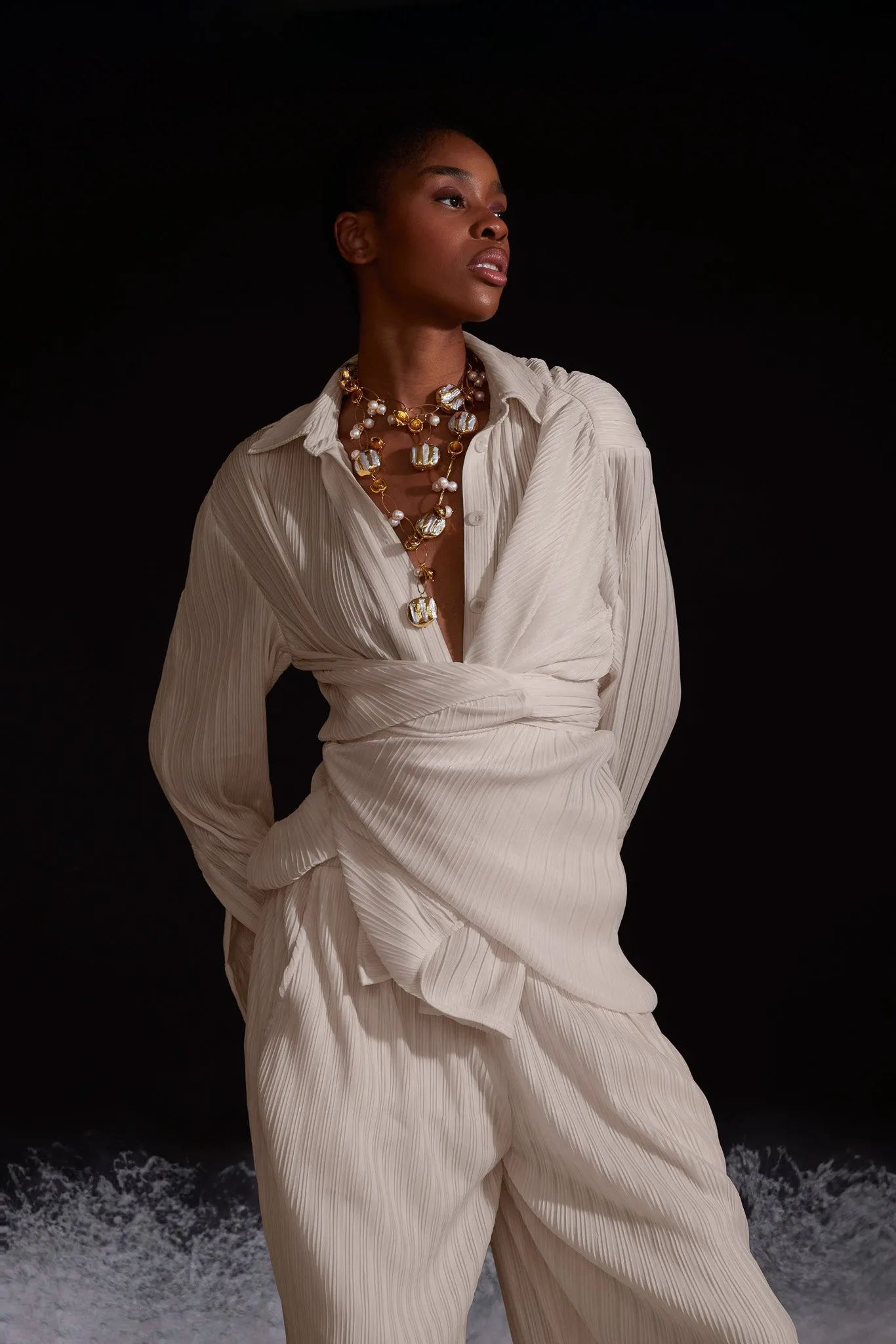 Crinkle Wrap Shirt - Soft Nude