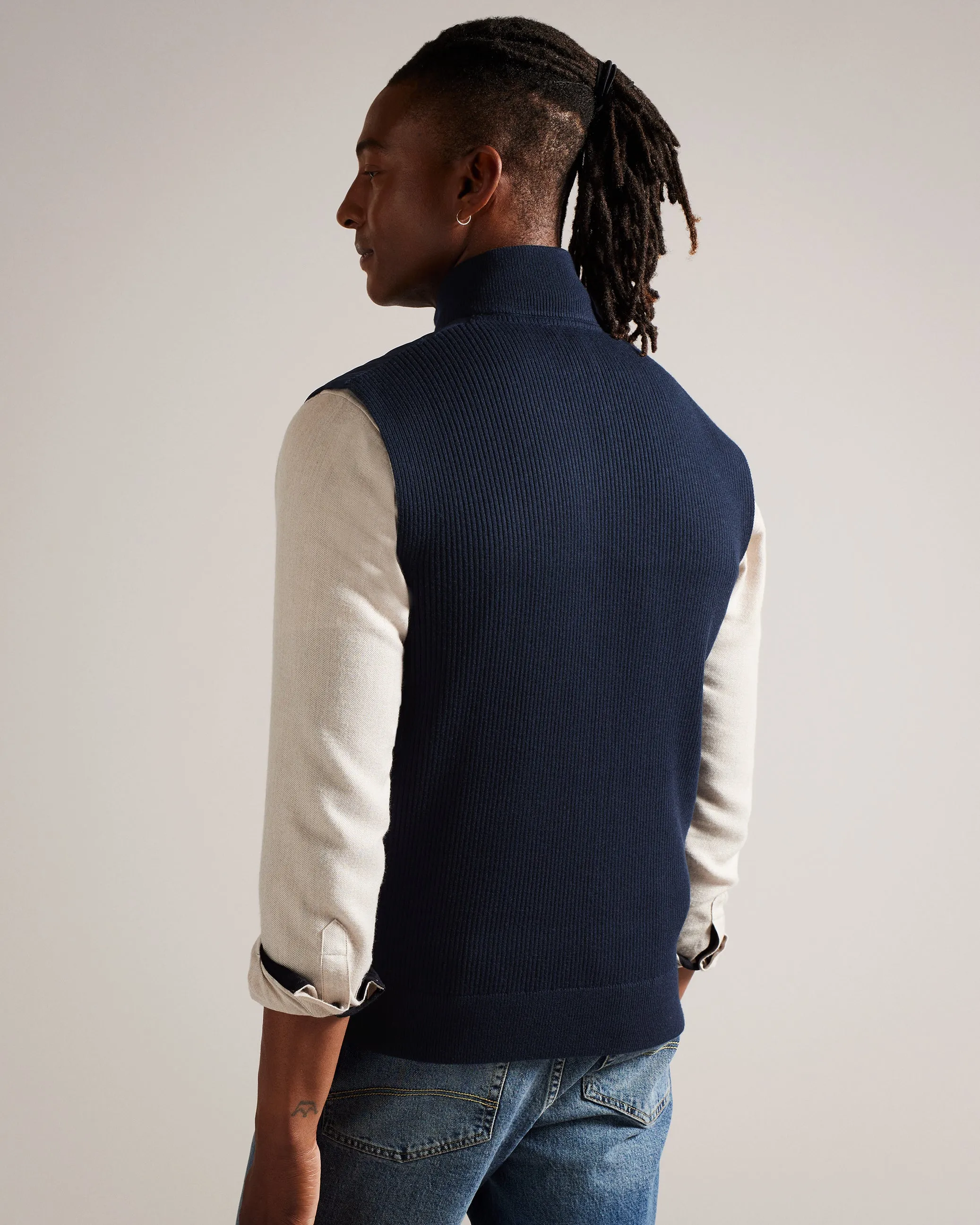 Dejas Wadded Funnel Neck Gilet Navy