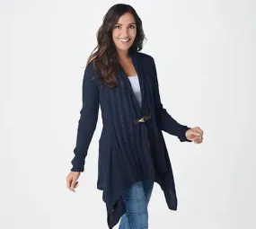 Denim & Co. Cable Knit Long-Sleeve Cardigan with Buckle Closure X-Small Navy