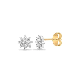 DIAMOND CLUSTER STUD EARRINGS IN 9K YELLOW GOLD