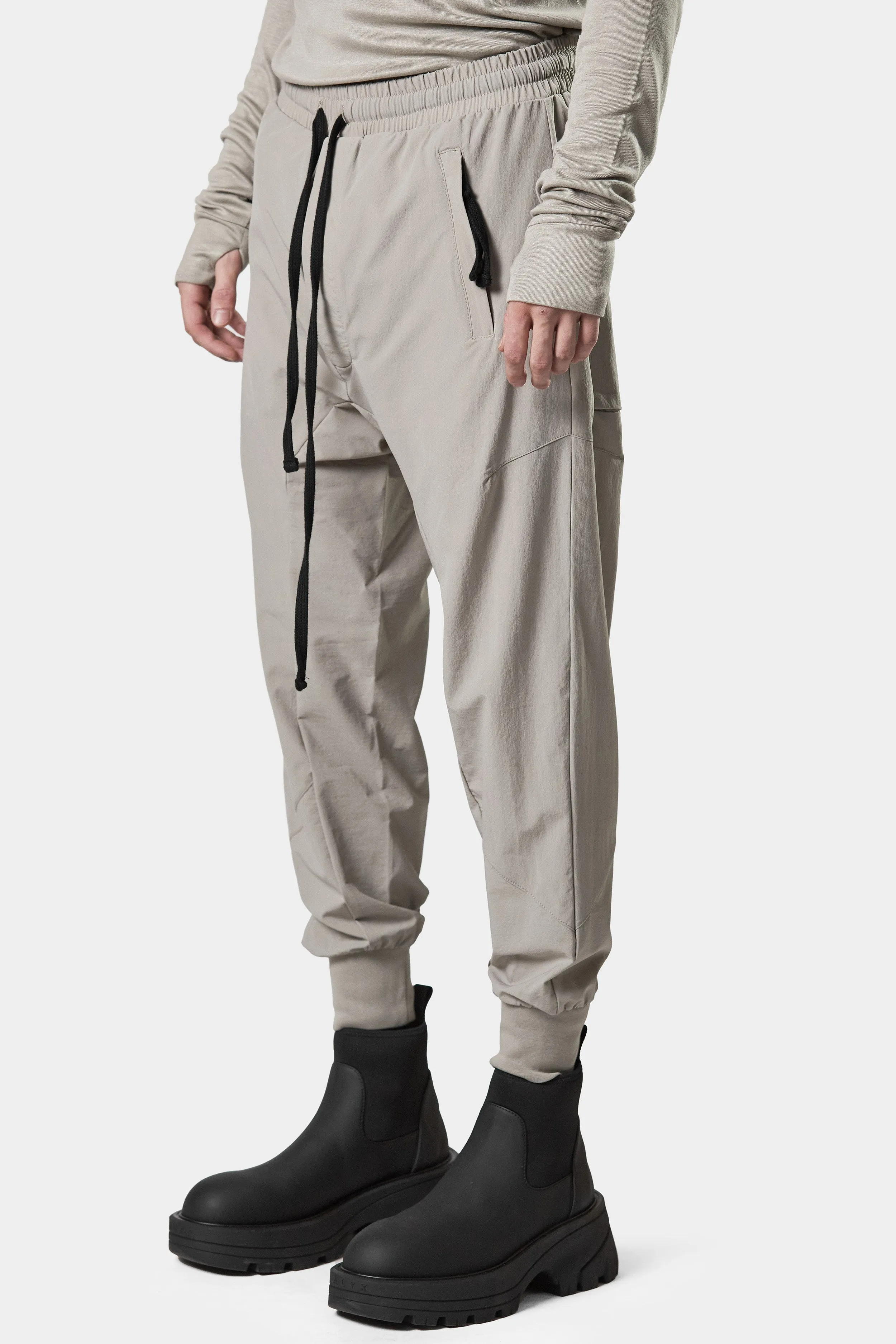 Drop crotch drawstring pants, Beige