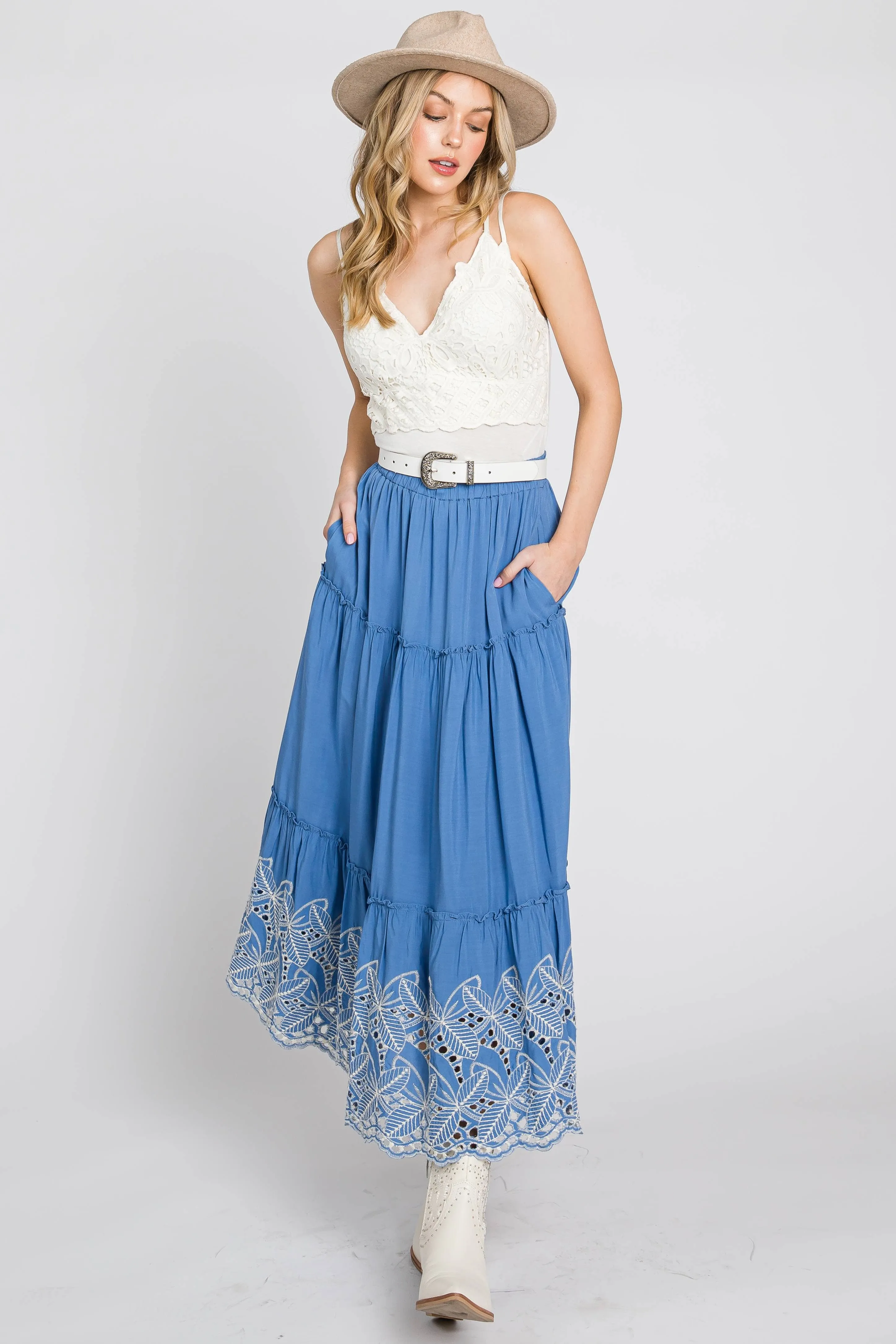 Eyelet Embroidery Tiered Skirt  5107S