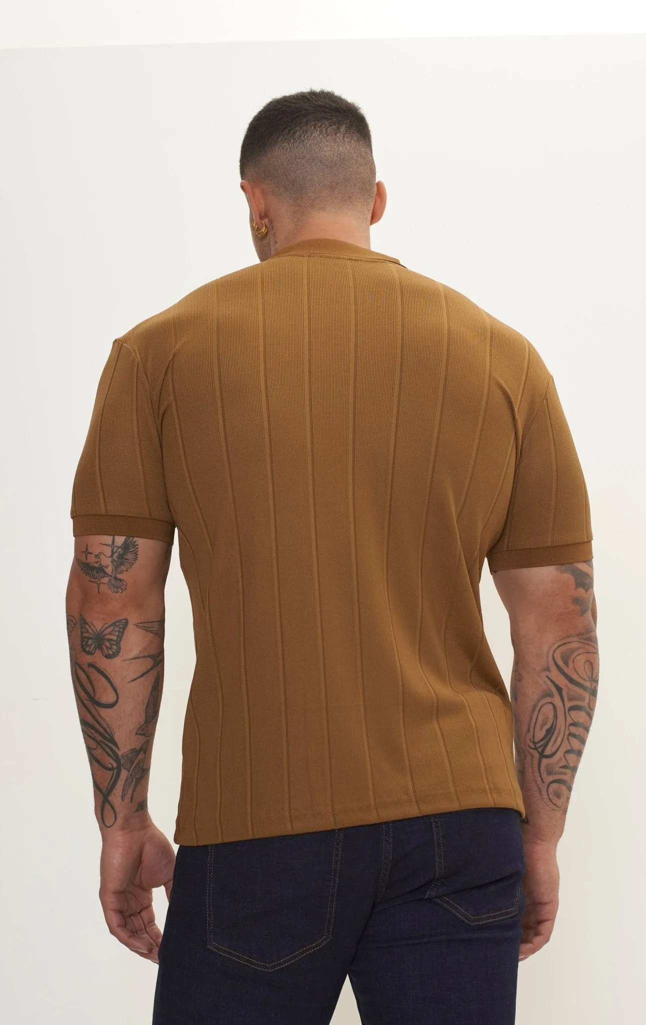 Fine Ribbed Polo Shirt - Beige