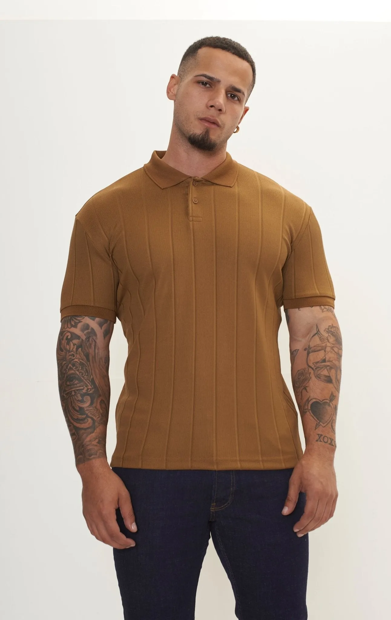 Fine Ribbed Polo Shirt - Beige