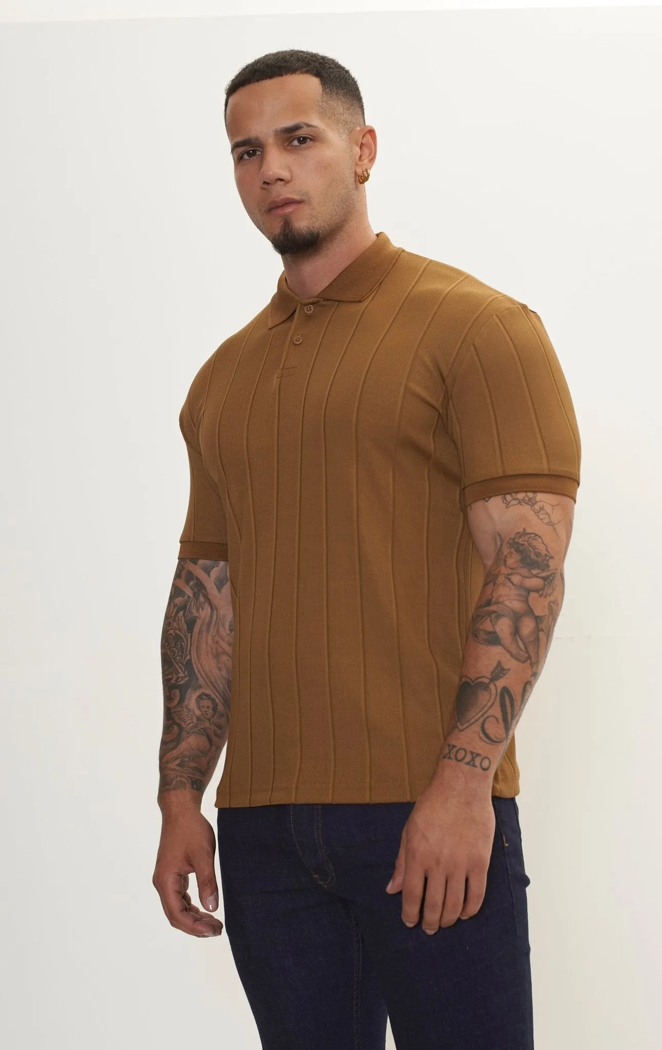 Fine Ribbed Polo Shirt - Beige