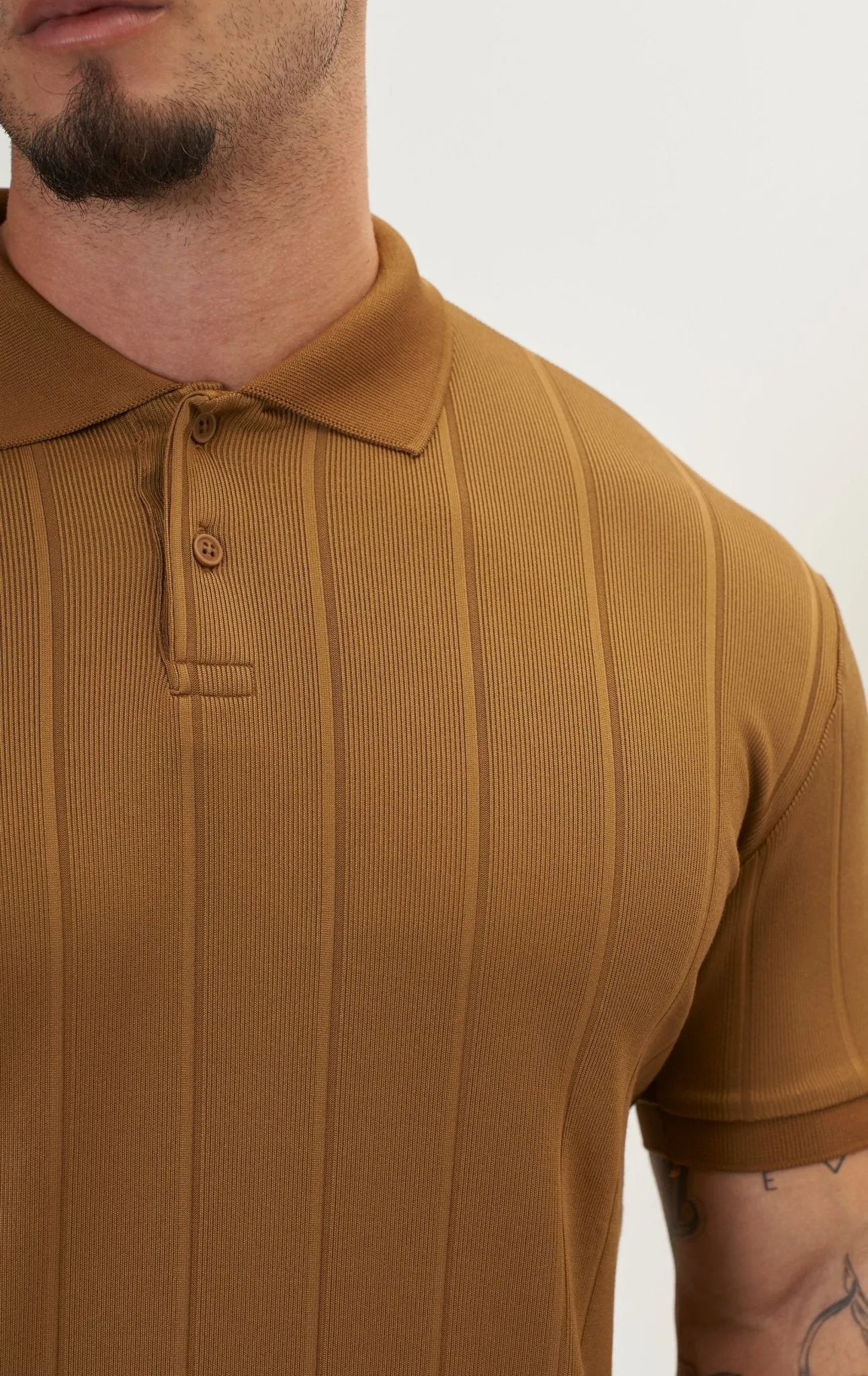 Fine Ribbed Polo Shirt - Beige