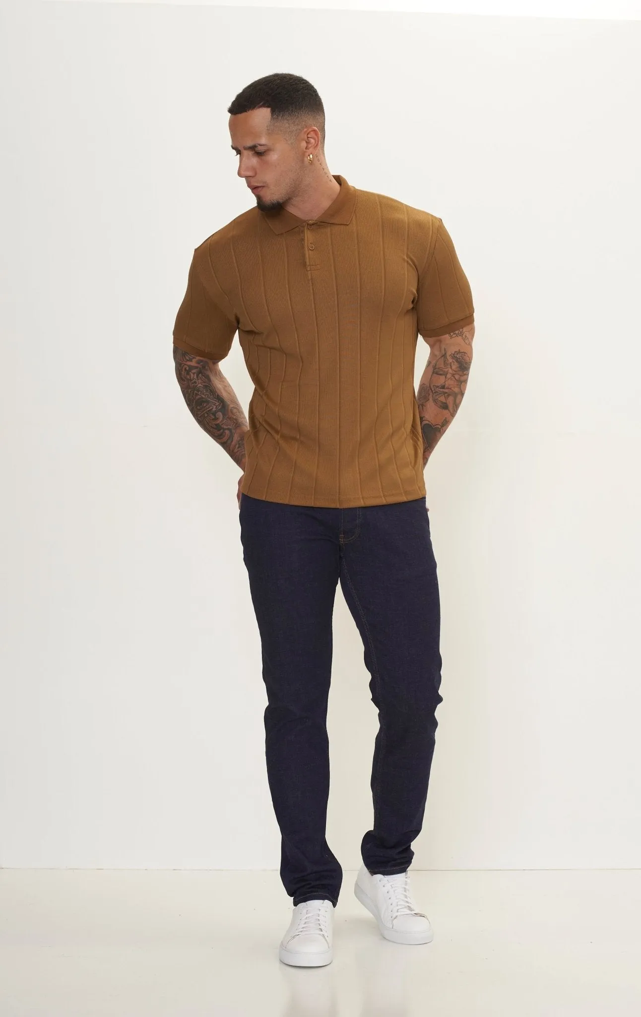 Fine Ribbed Polo Shirt - Beige