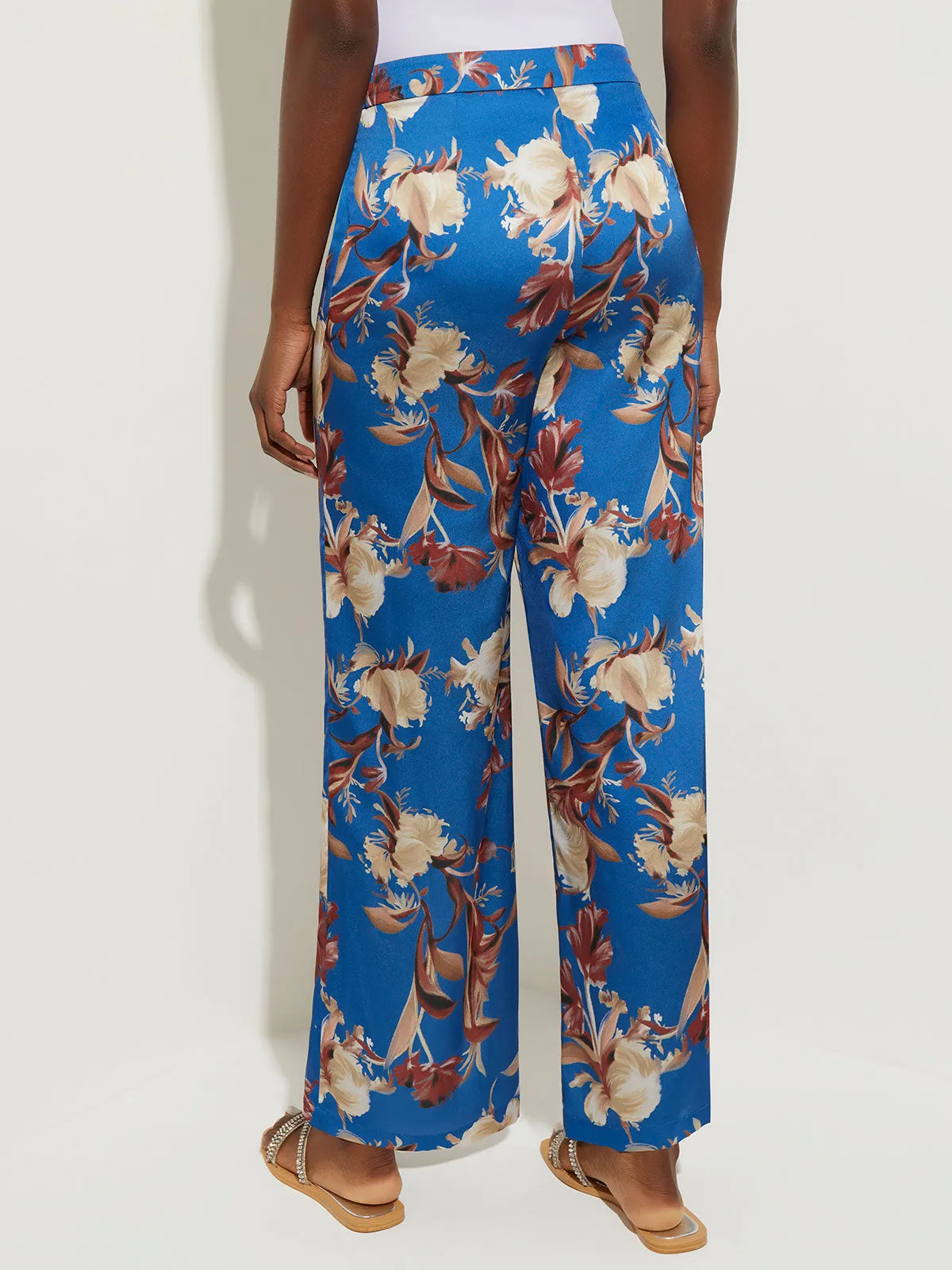 Floral Crepe de Chine Wide Leg Pant