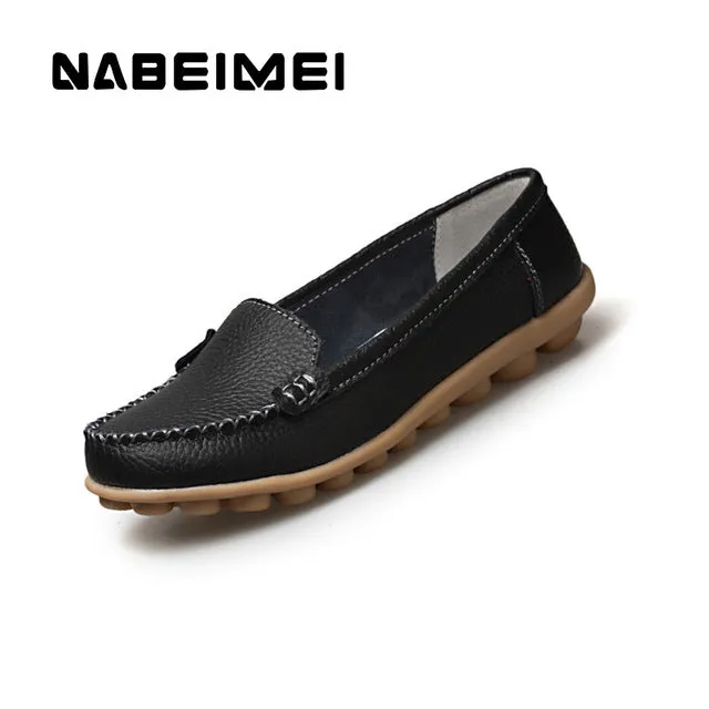 Genuine leather shoes woman solid slip on boat shoes for women flats shoes big size 35-44 loafers chaussure femme