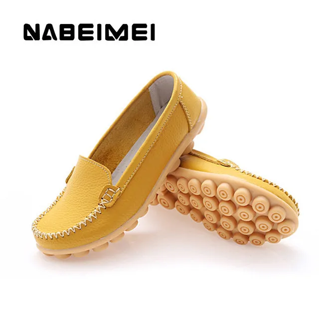 Genuine leather shoes woman solid slip on boat shoes for women flats shoes big size 35-44 loafers chaussure femme