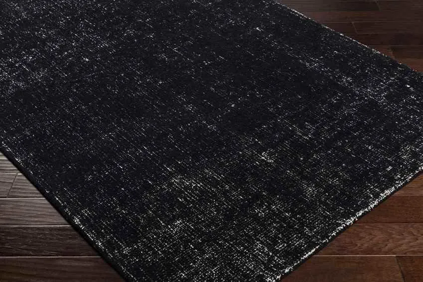 Giles Solid and Border Black Area Rug Carpet for Living Room Bedroom or Kitchen