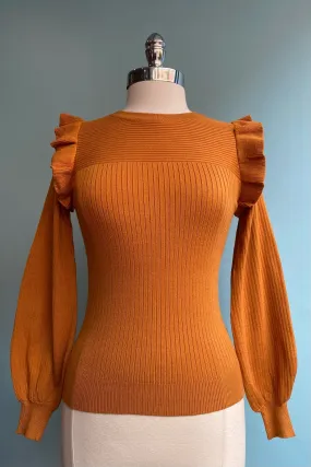 Ginger Spice Shoulder Ruffle Crewneck Sweater