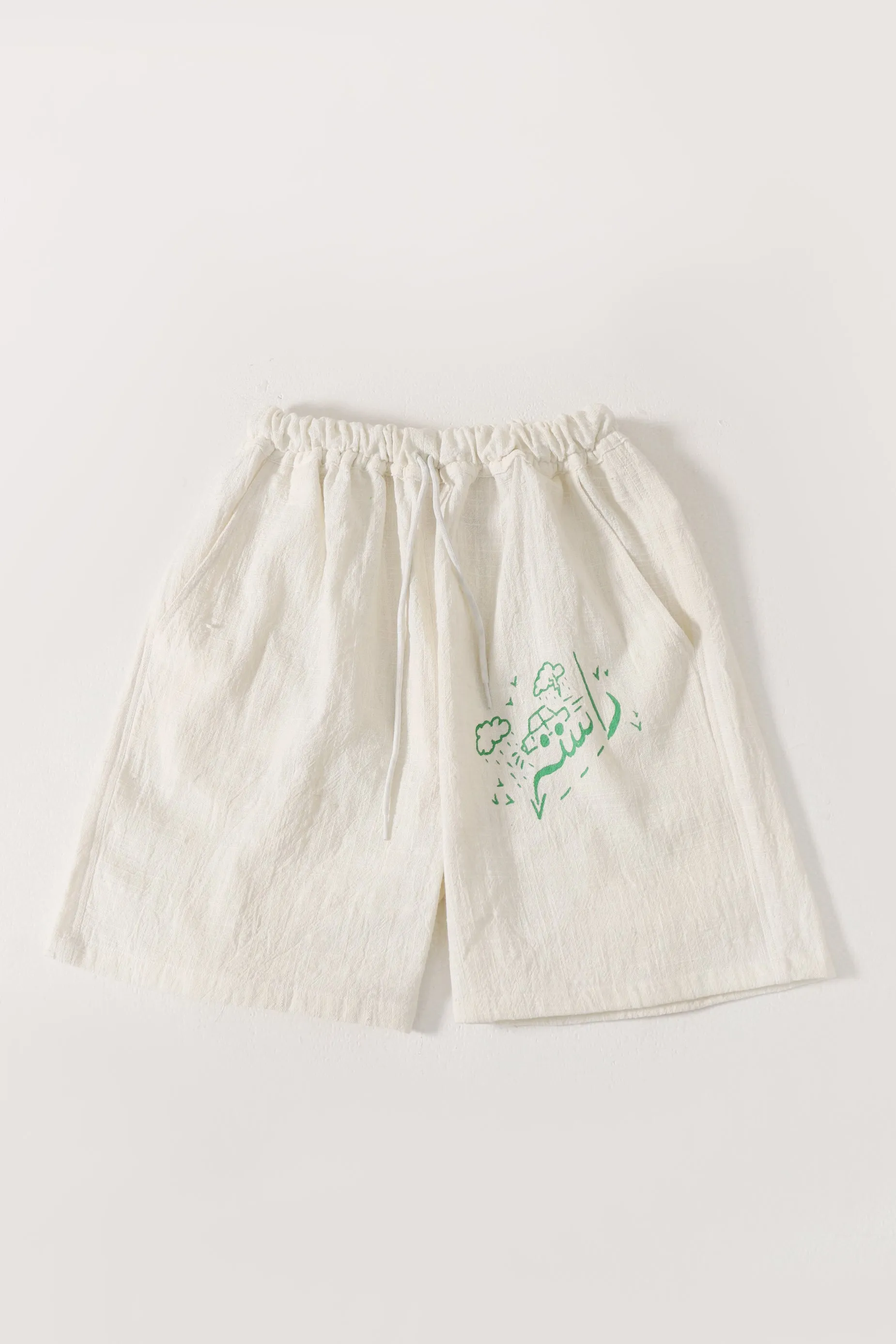 HANDWOVEN GREEN LOGO SHORTS