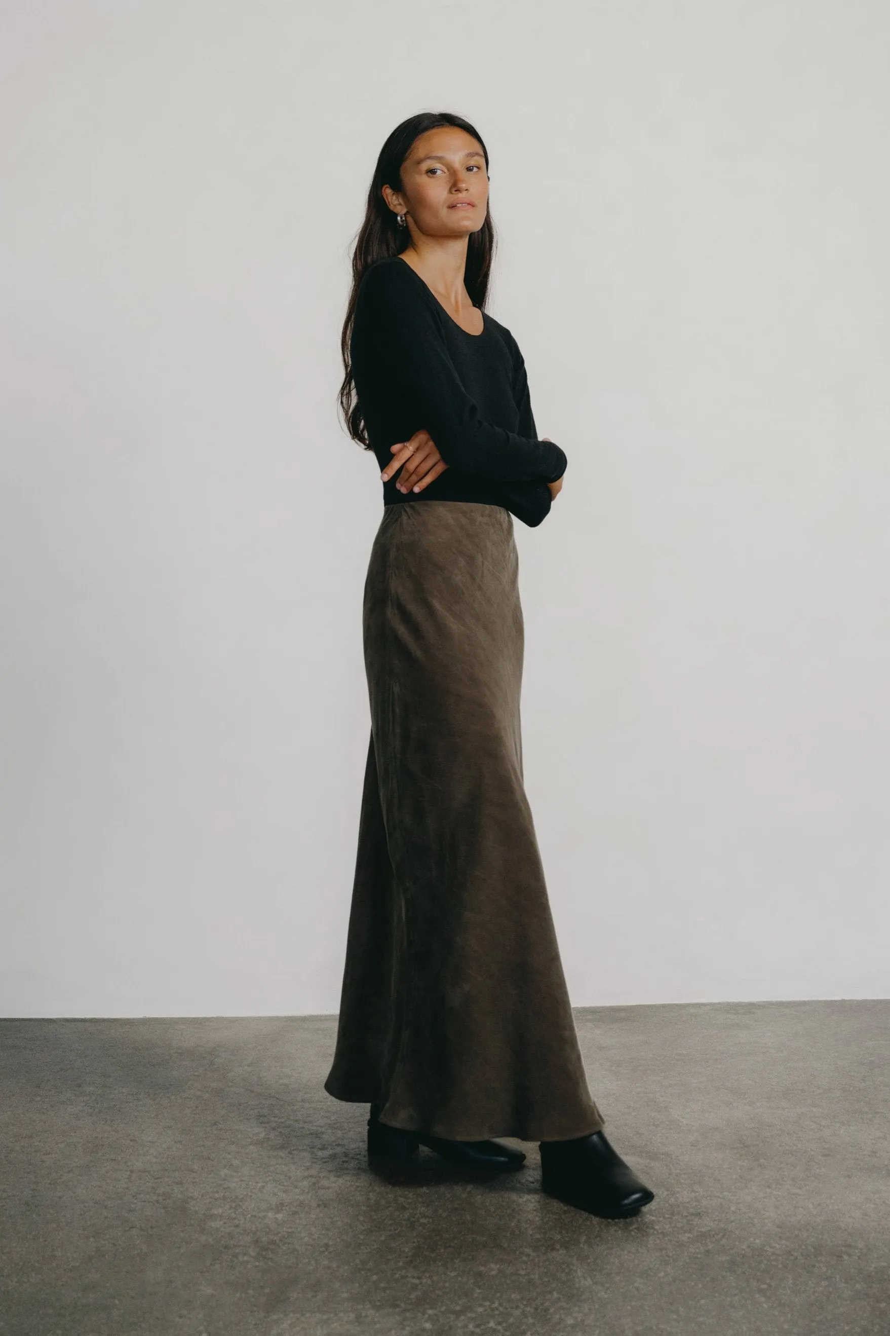 Harper Maxi Skirt, Japanese Cupro, Walnut