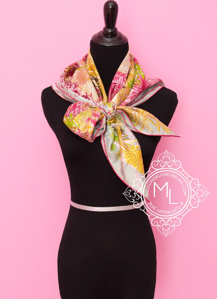 Hermes Green Pink Twill Silk 90 cm Jardin à a Sintra Scarf