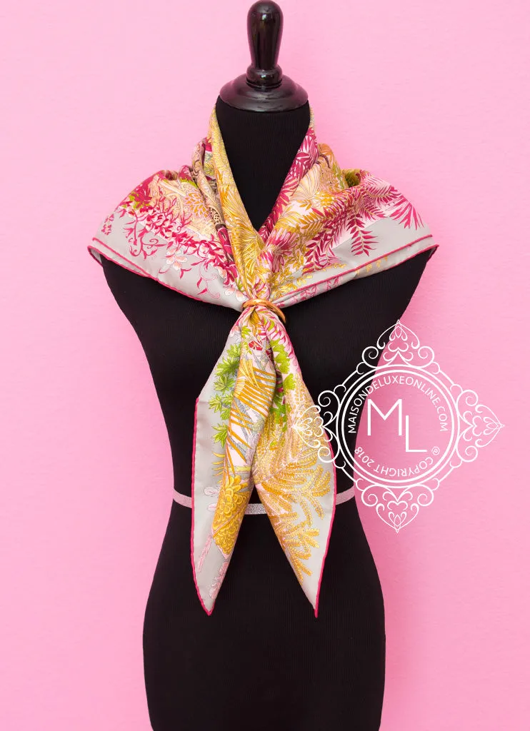 Hermes Green Pink Twill Silk 90 cm Jardin à a Sintra Scarf