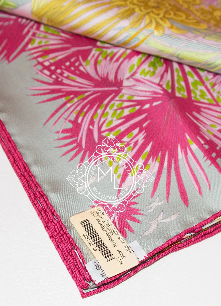 Hermes Green Pink Twill Silk 90 cm Jardin à a Sintra Scarf