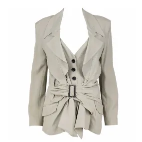 JOHN GALLIANO Beige Crepe Blazer with Brown Buckle